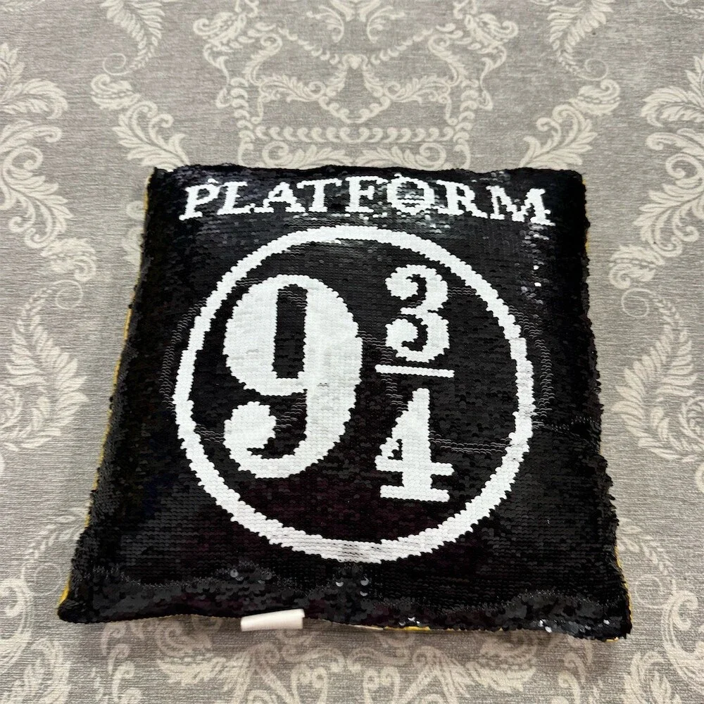 Harry Potter Platform 9 3/4 Reversible Sequin Throw Pillow Black 15x15